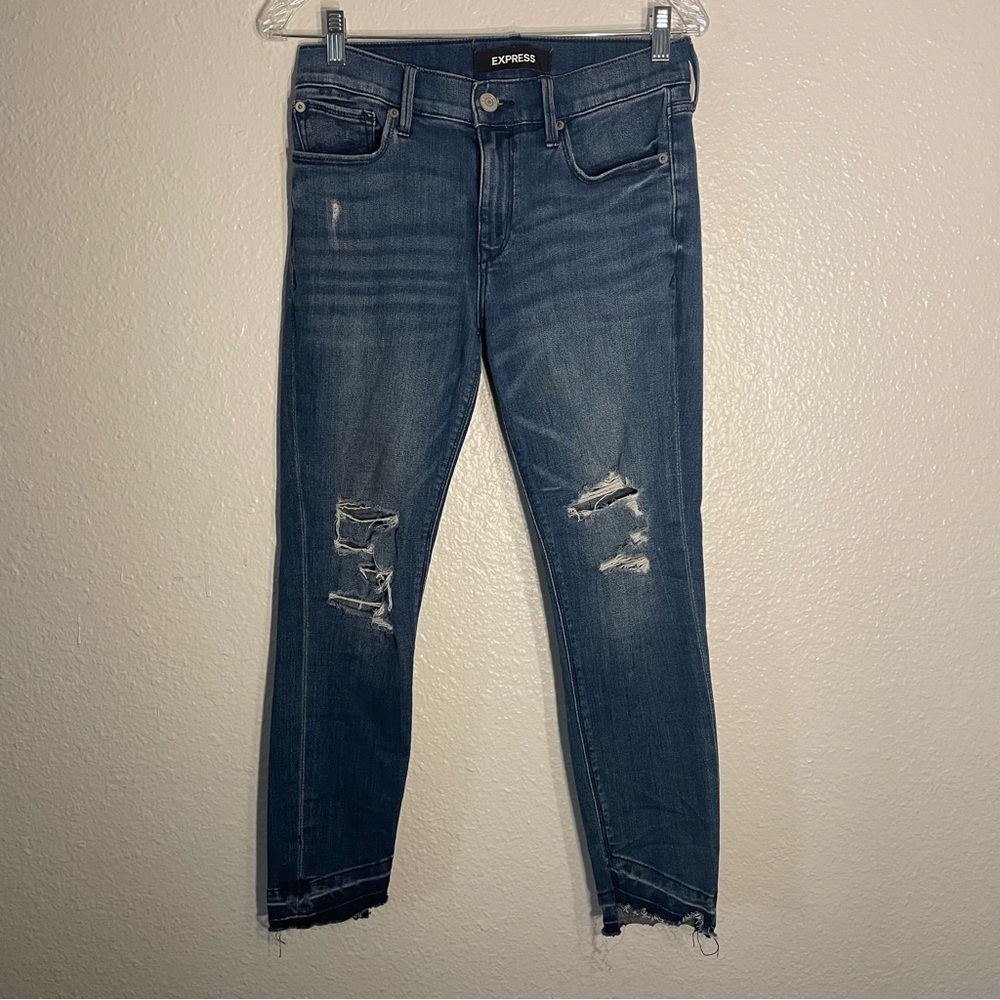 Express Mid Rise women’s cropped legging jeans | US 4 regular | distressed hem